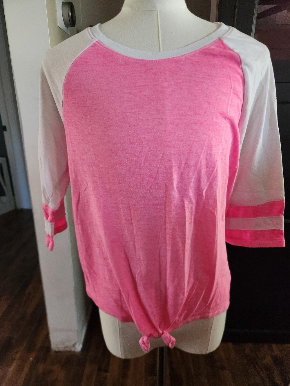 SO Pink and White Long Sleeve Girls Knot Front Tee